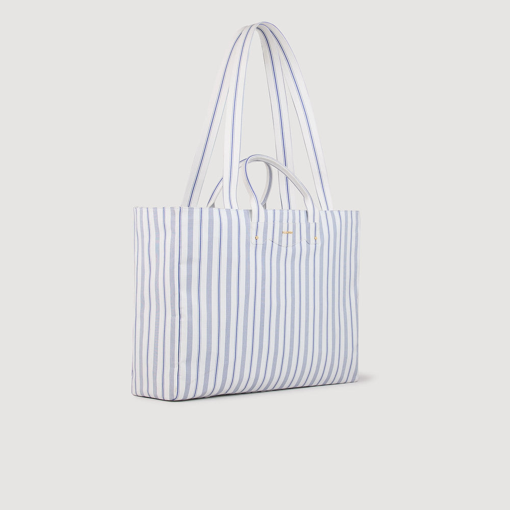 Sandro / Striped canvas tote bag Blue / Ecru