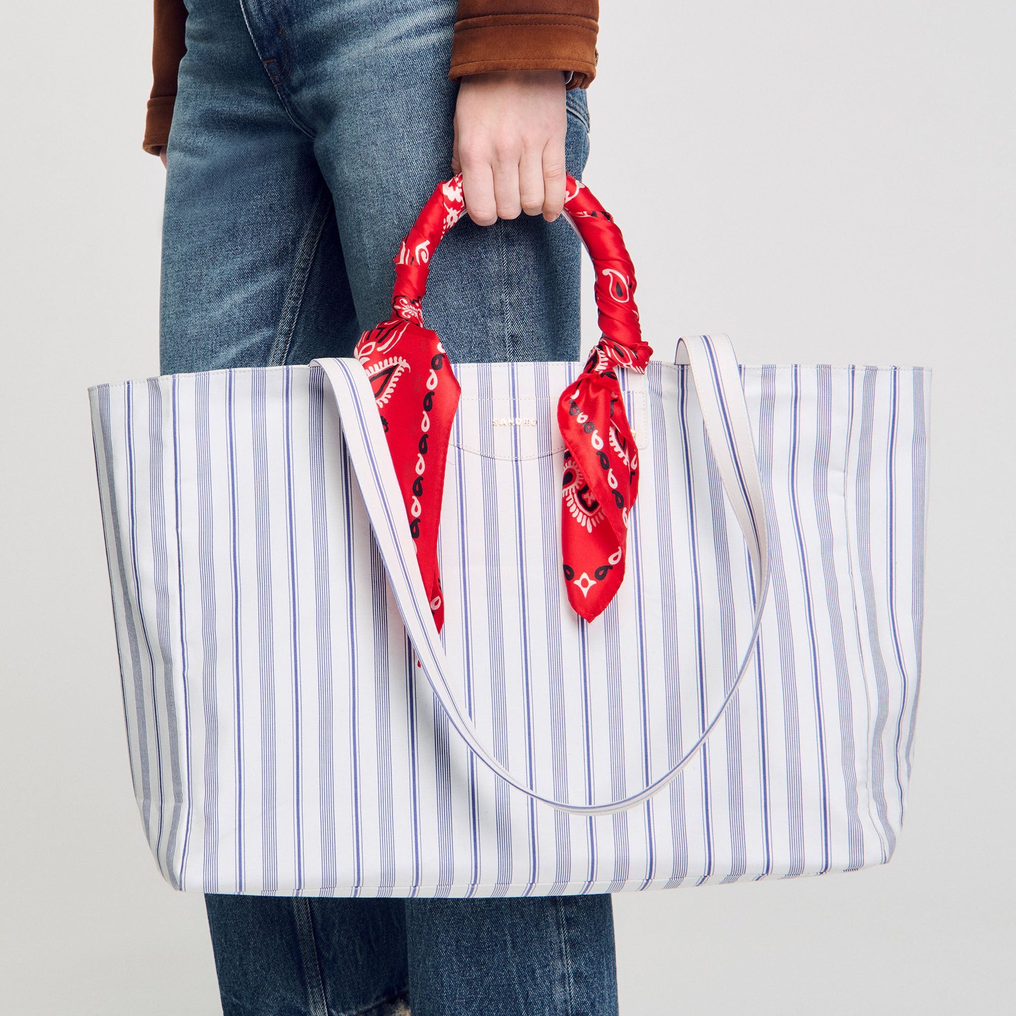 Sandro / Striped canvas tote bag Blue / Ecru