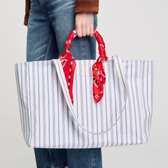 Sandro / Striped canvas tote bag Blue / Ecru