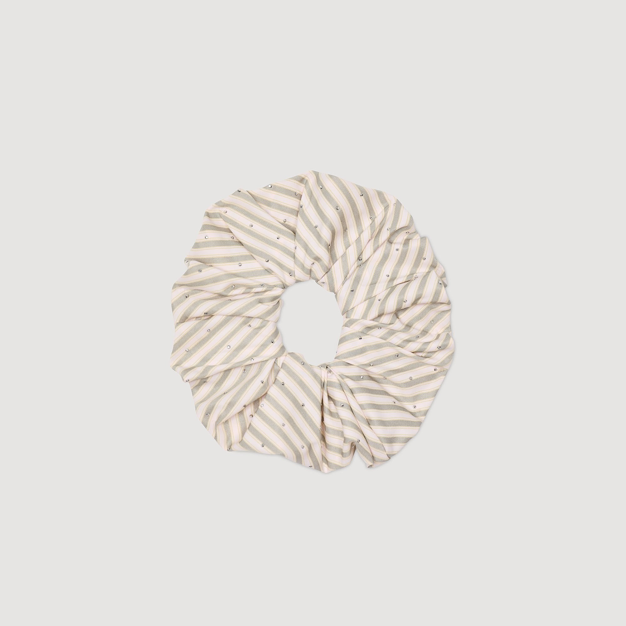 Sandro / Rhinestone striped scrunchie Khaki / Pink