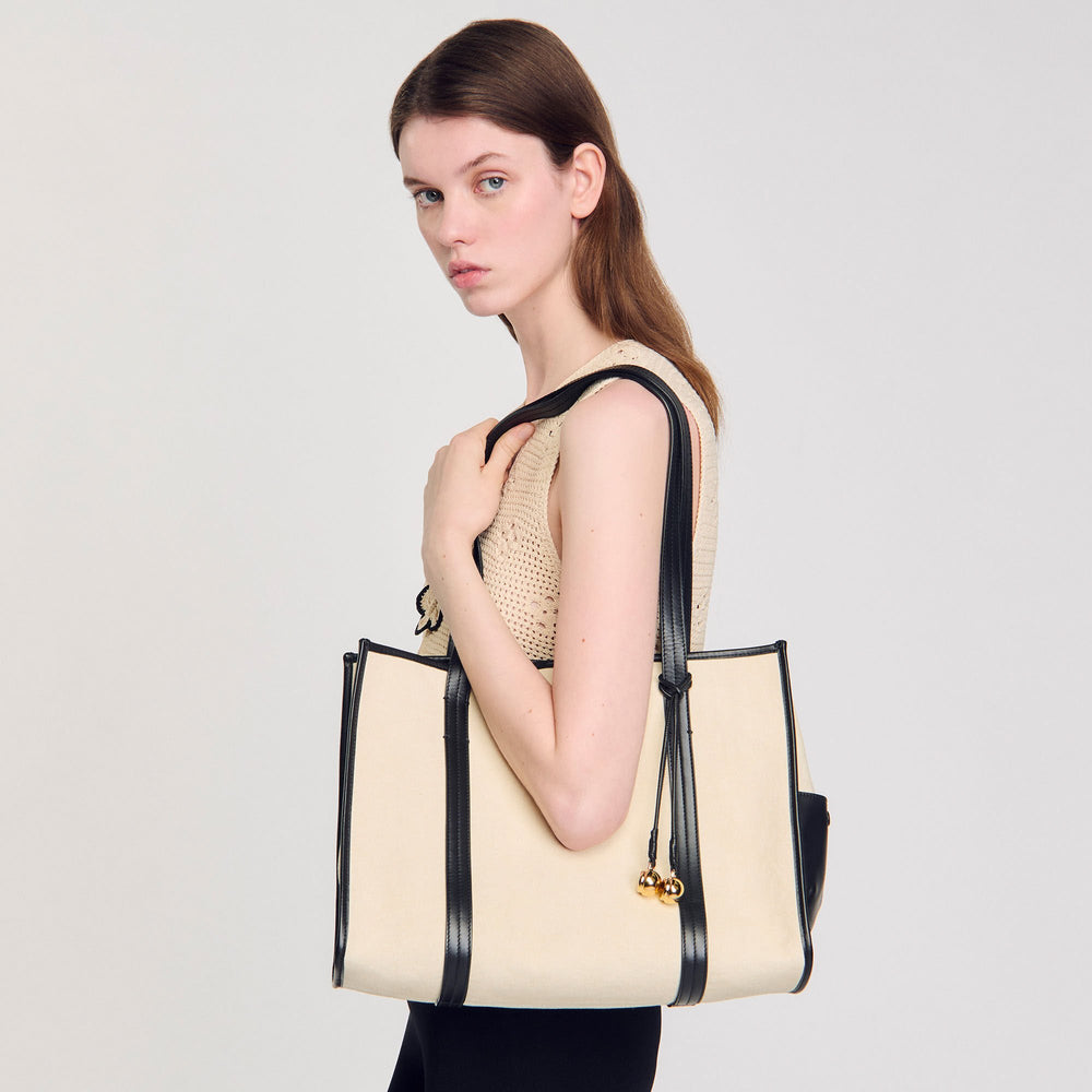 Sandro / Canvas tote bag Ecru / Black