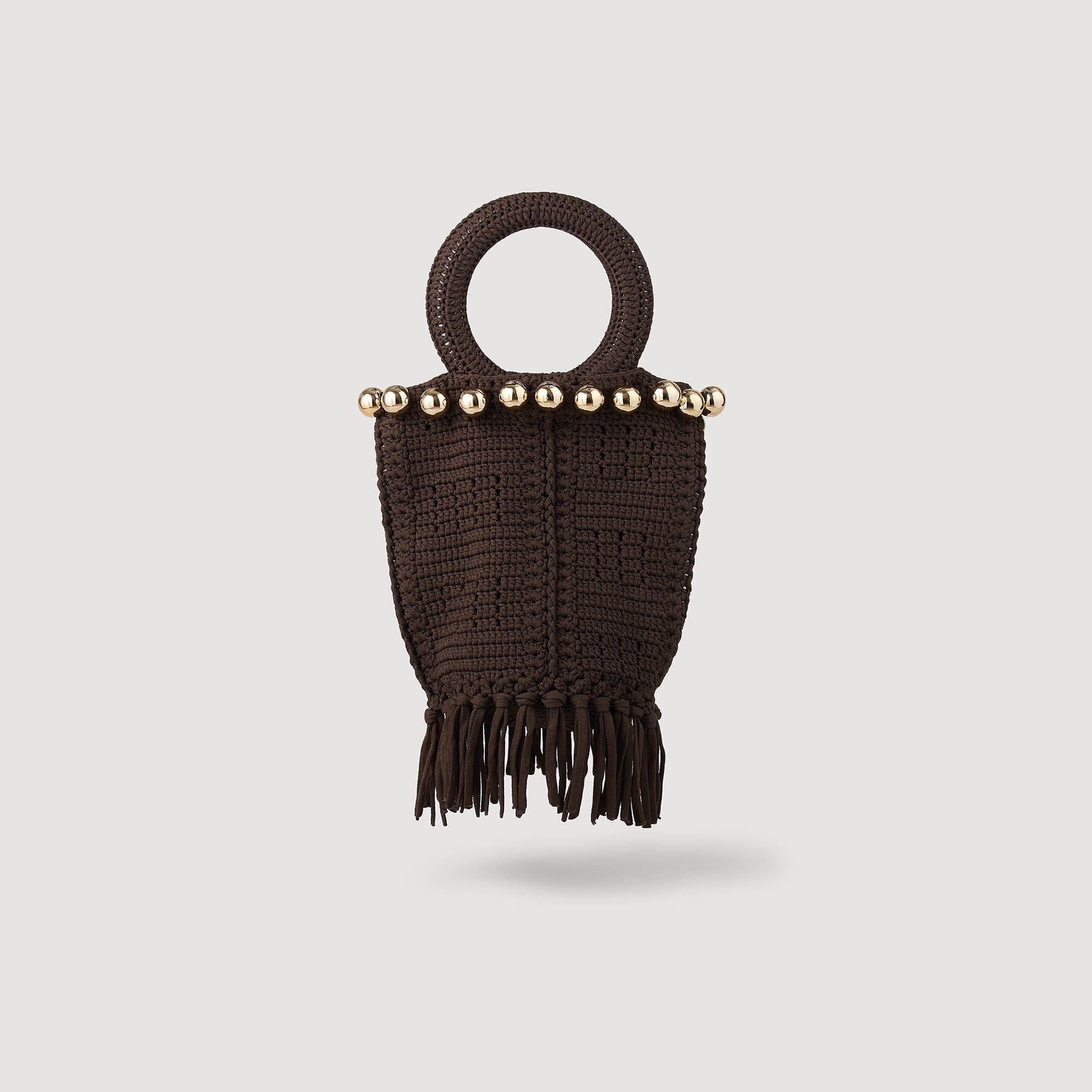 Sandro / Small beaded fringed crochet bag Brown