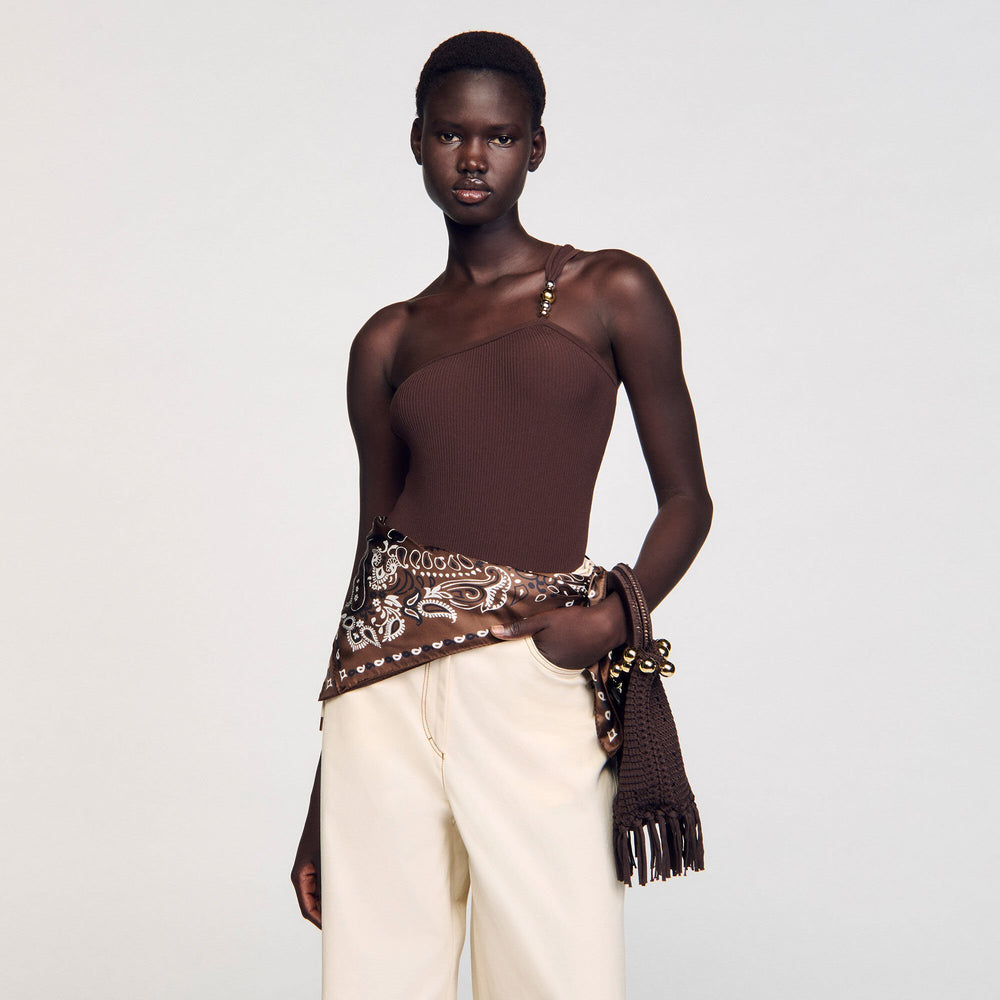 Sandro / Small beaded fringed crochet bag Brown