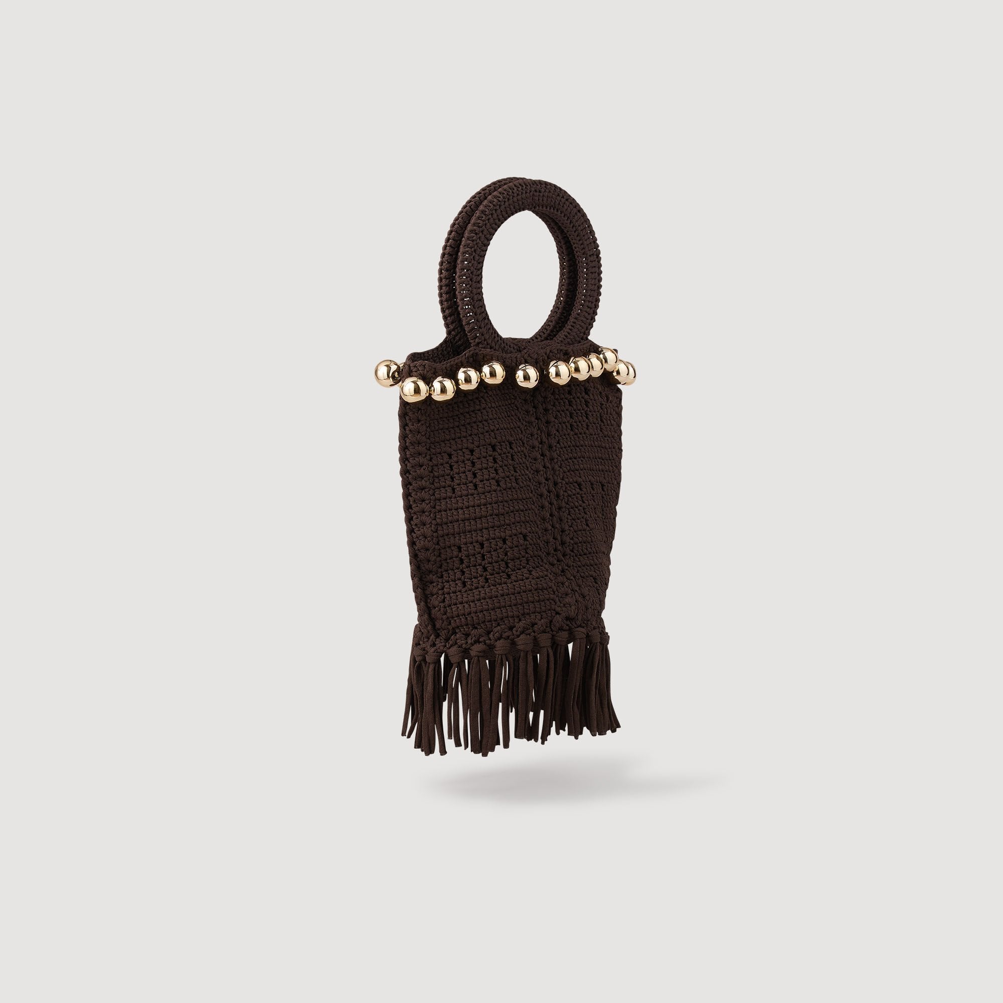 Sandro / Small beaded fringed crochet bag Brown