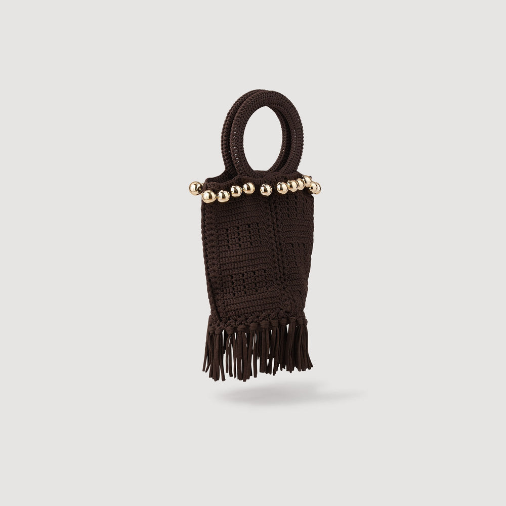 Sandro / Small beaded fringed crochet bag Brown