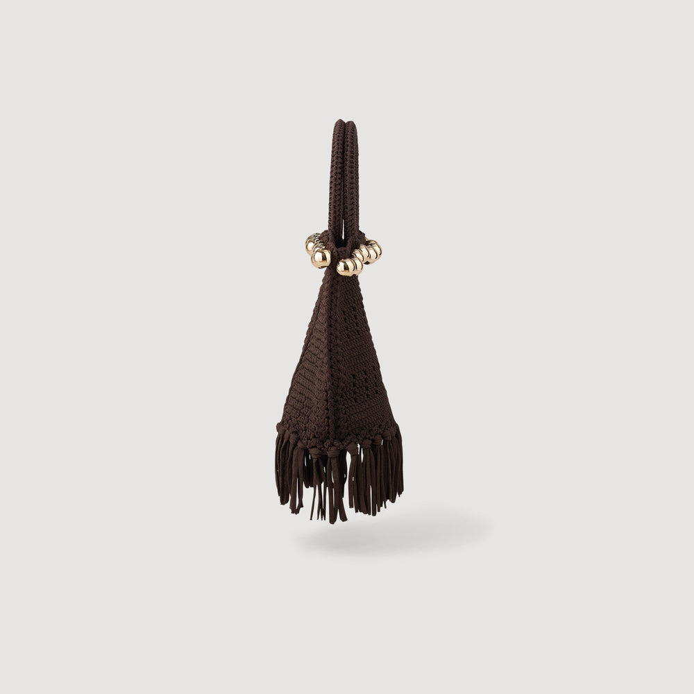Sandro / Small beaded fringed crochet bag Brown