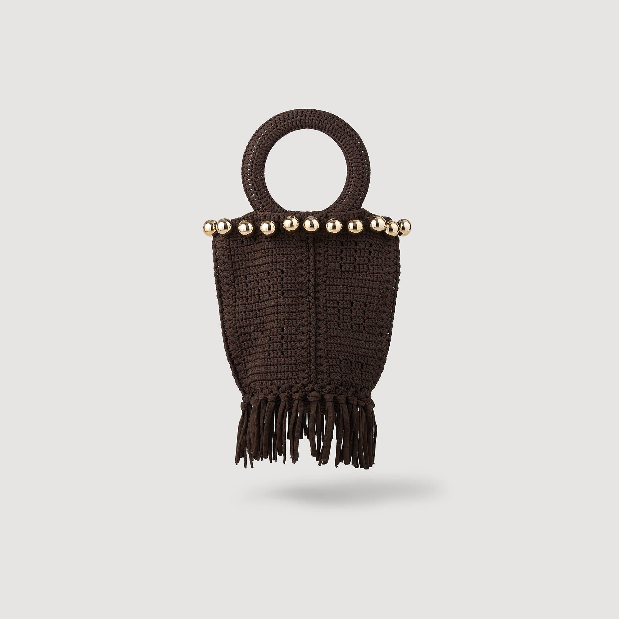 Sandro / Small beaded fringed crochet bag Brown