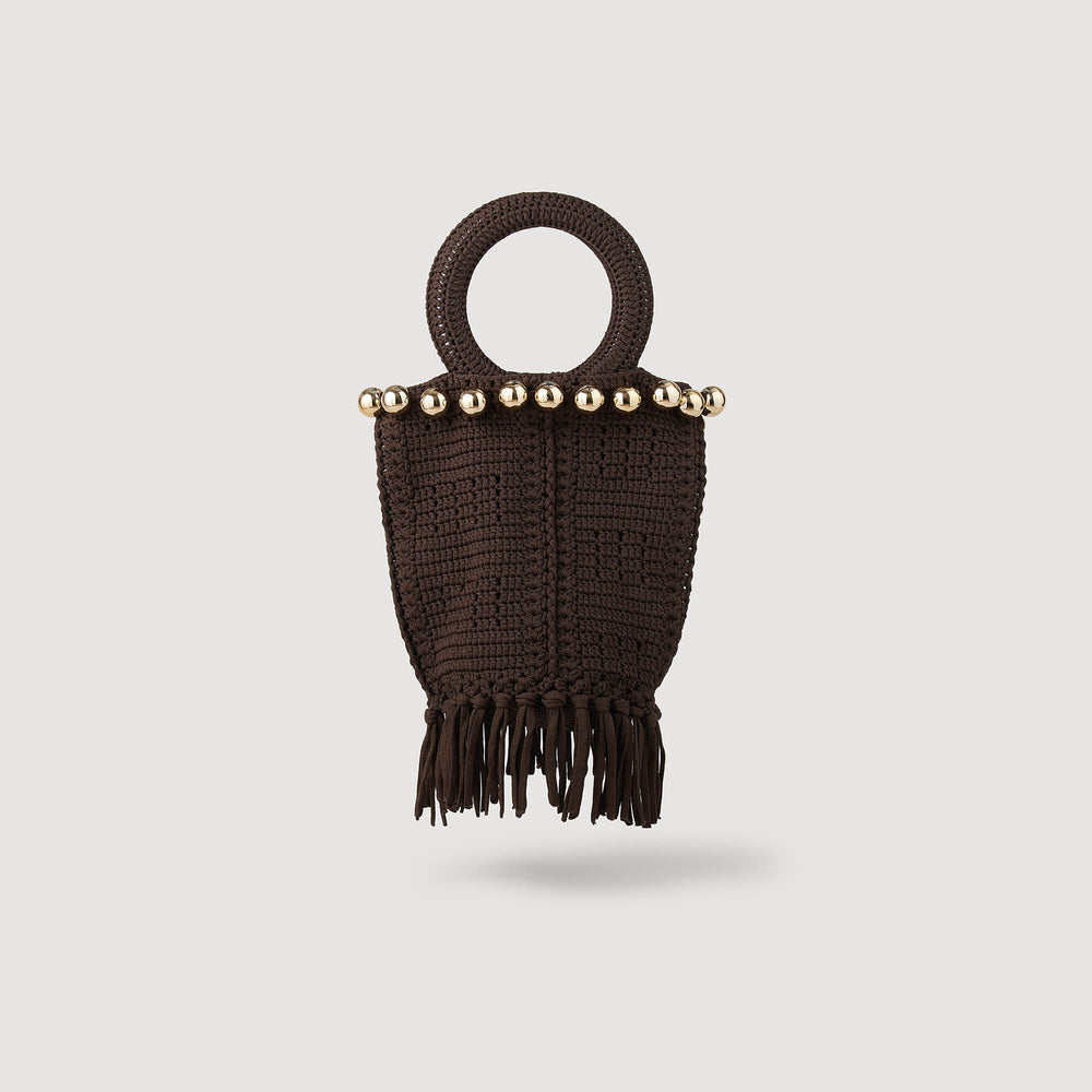 Sandro / Small beaded fringed crochet bag Brown