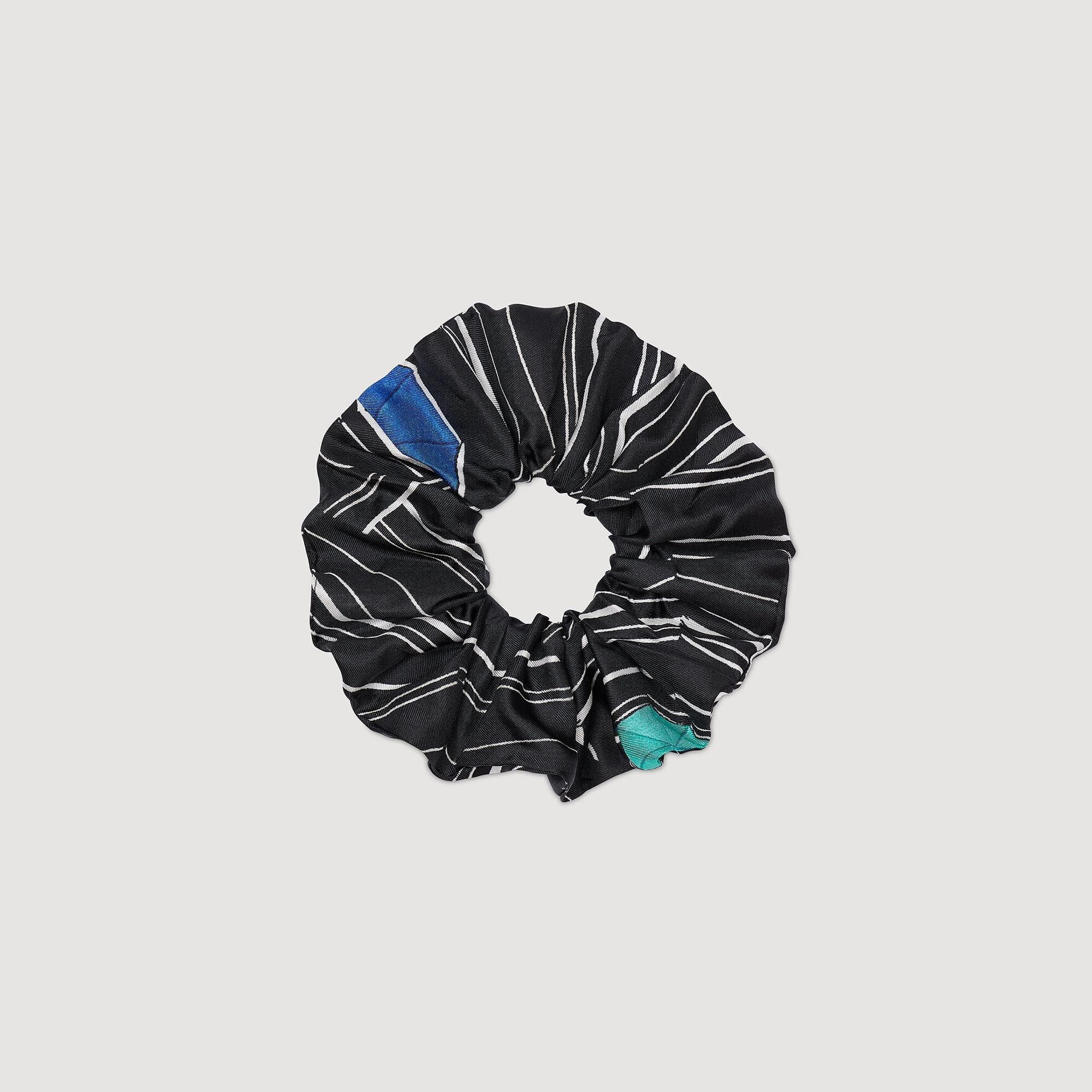 Sandro / Striped silk scrunchie Black