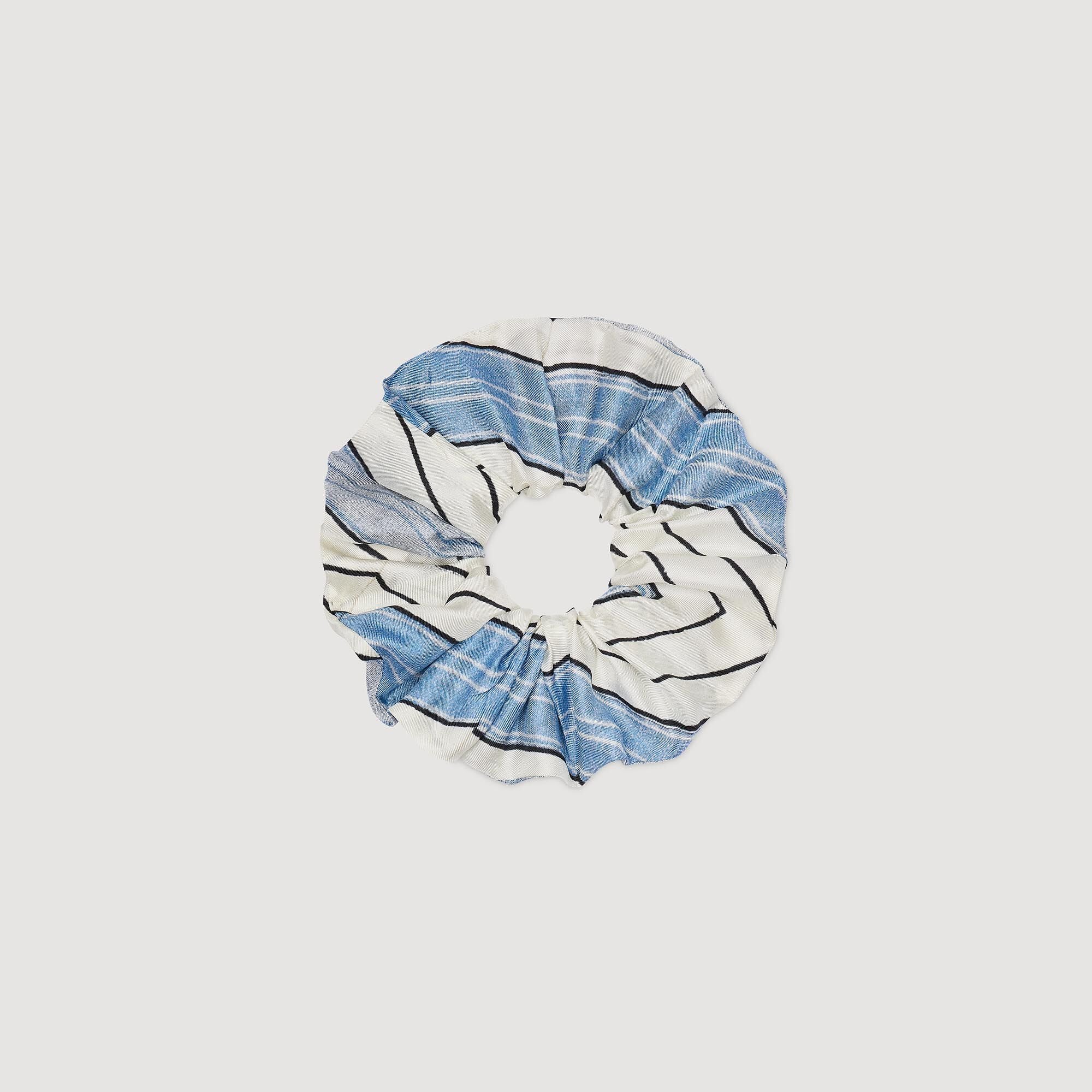 Sandro / Striped silk scrunchie Sky Blue