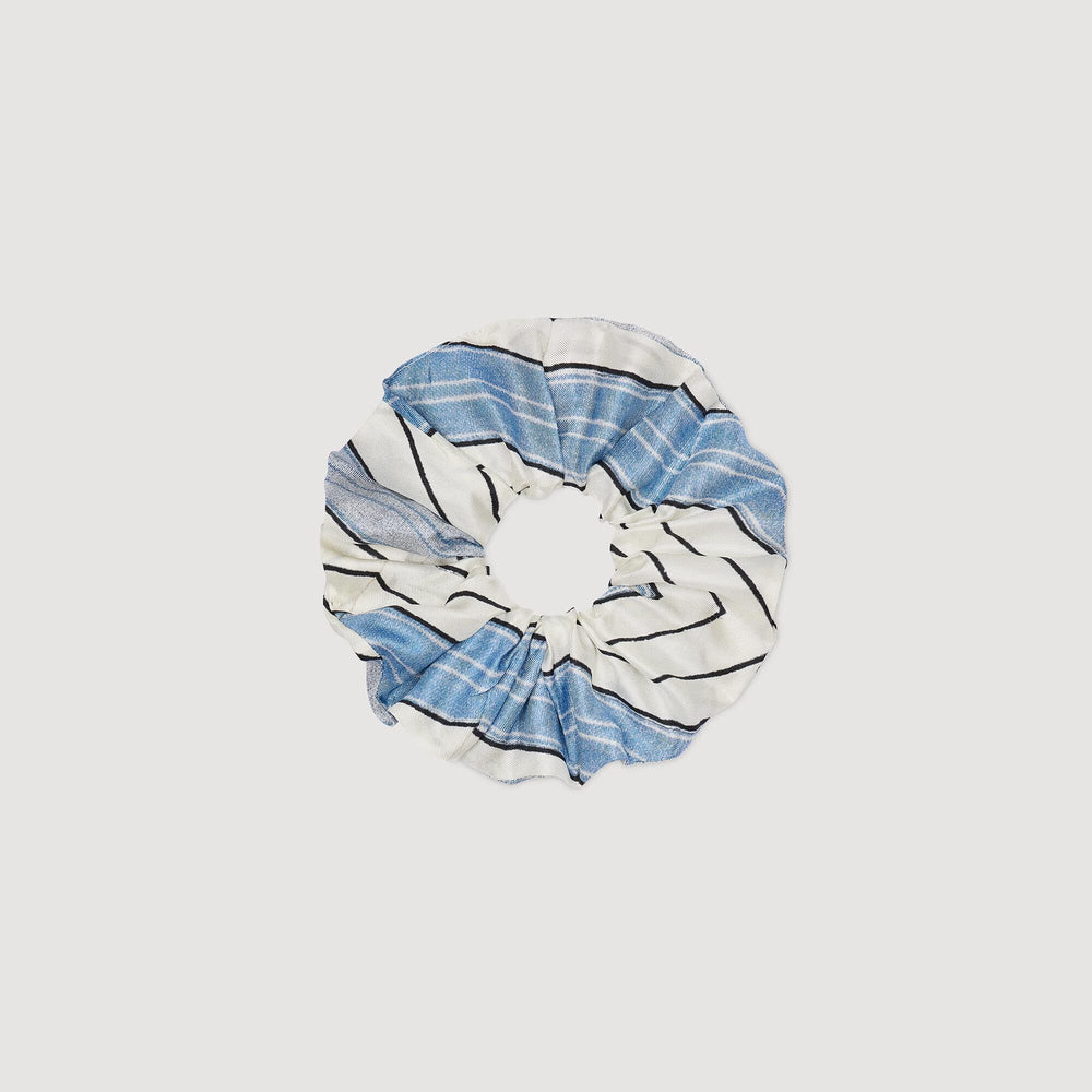 Sandro / Striped silk scrunchie Sky Blue