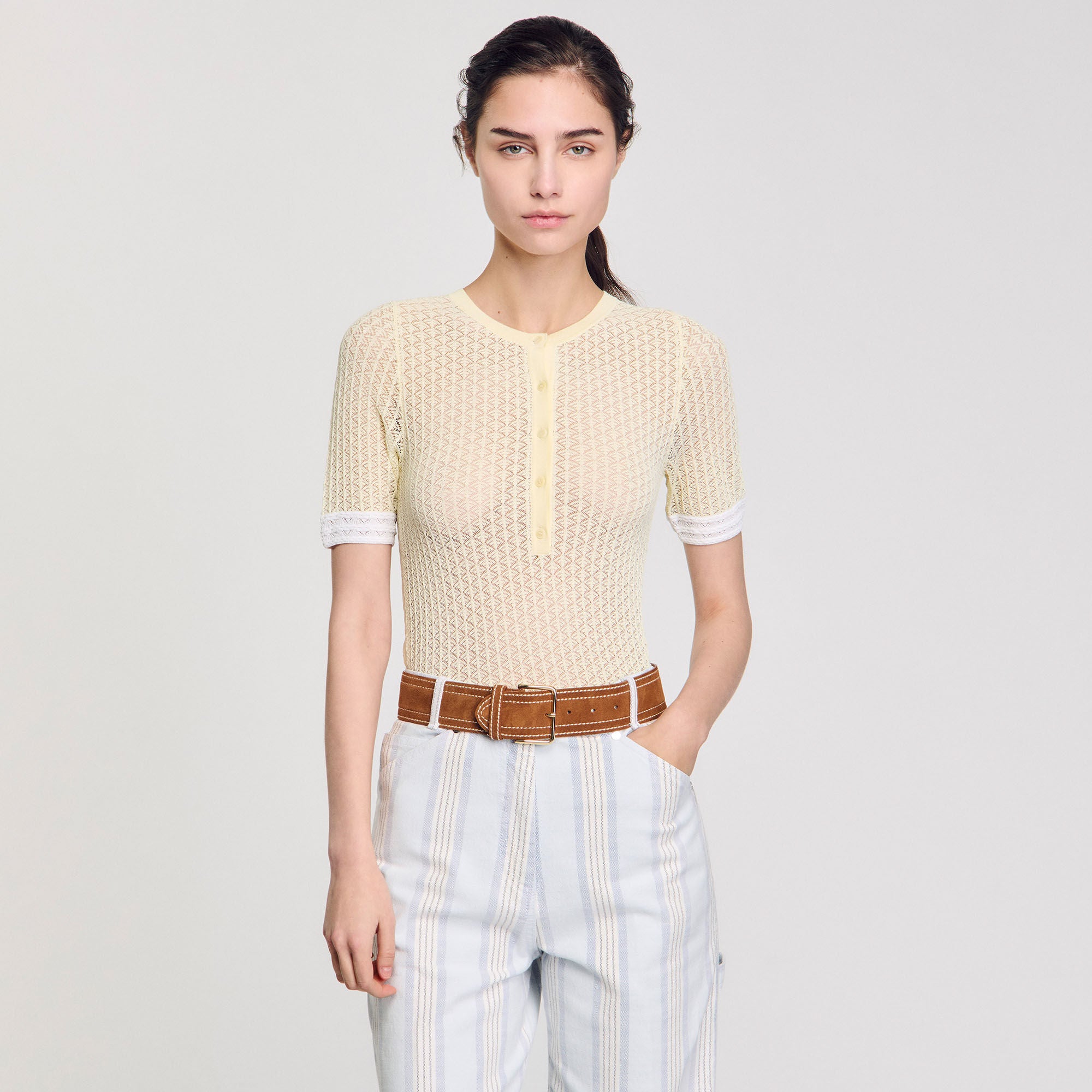 Sandro / Wide leather belt Camel
