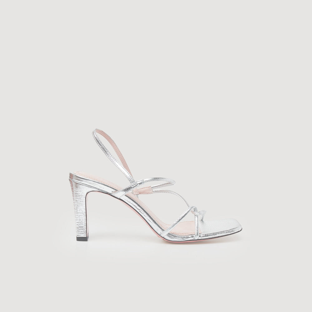 Sandro / Leather sandals with a wide heel Silver