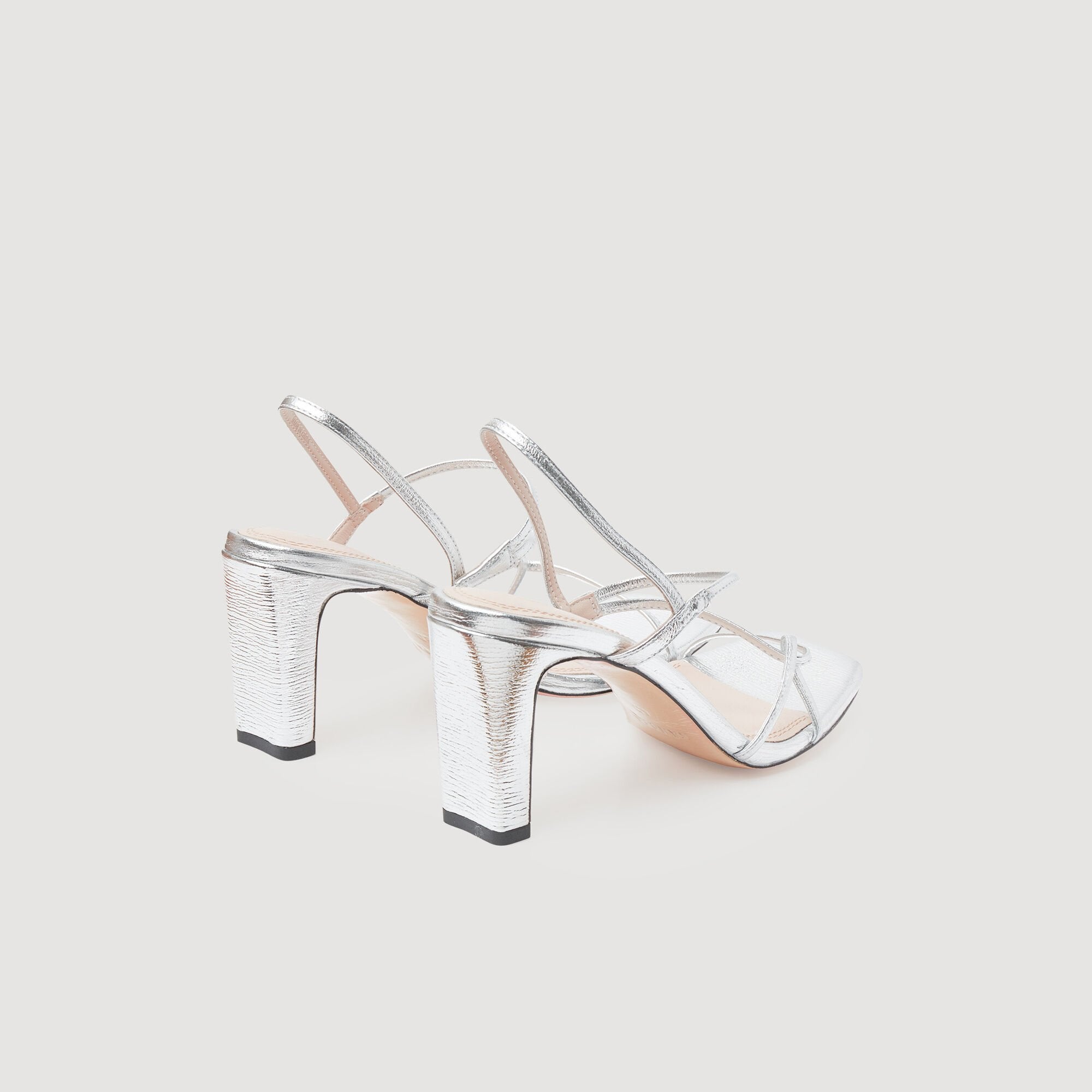 Sandro / Leather sandals with a wide heel Silver