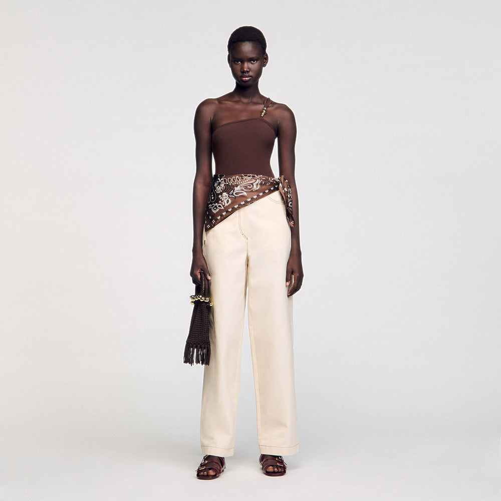 Sandro / Asymmetric bodysuit with bead detail Brown