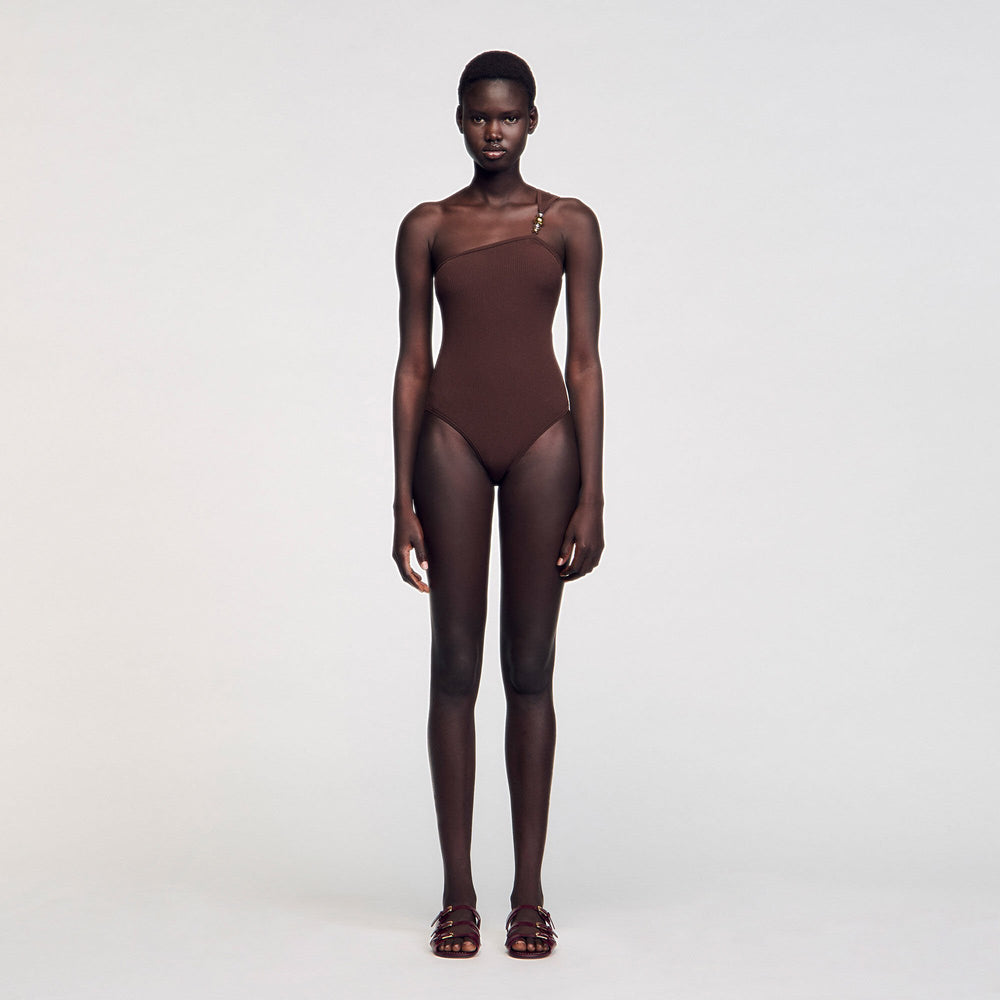 Sandro / Asymmetric bodysuit with bead detail Brown