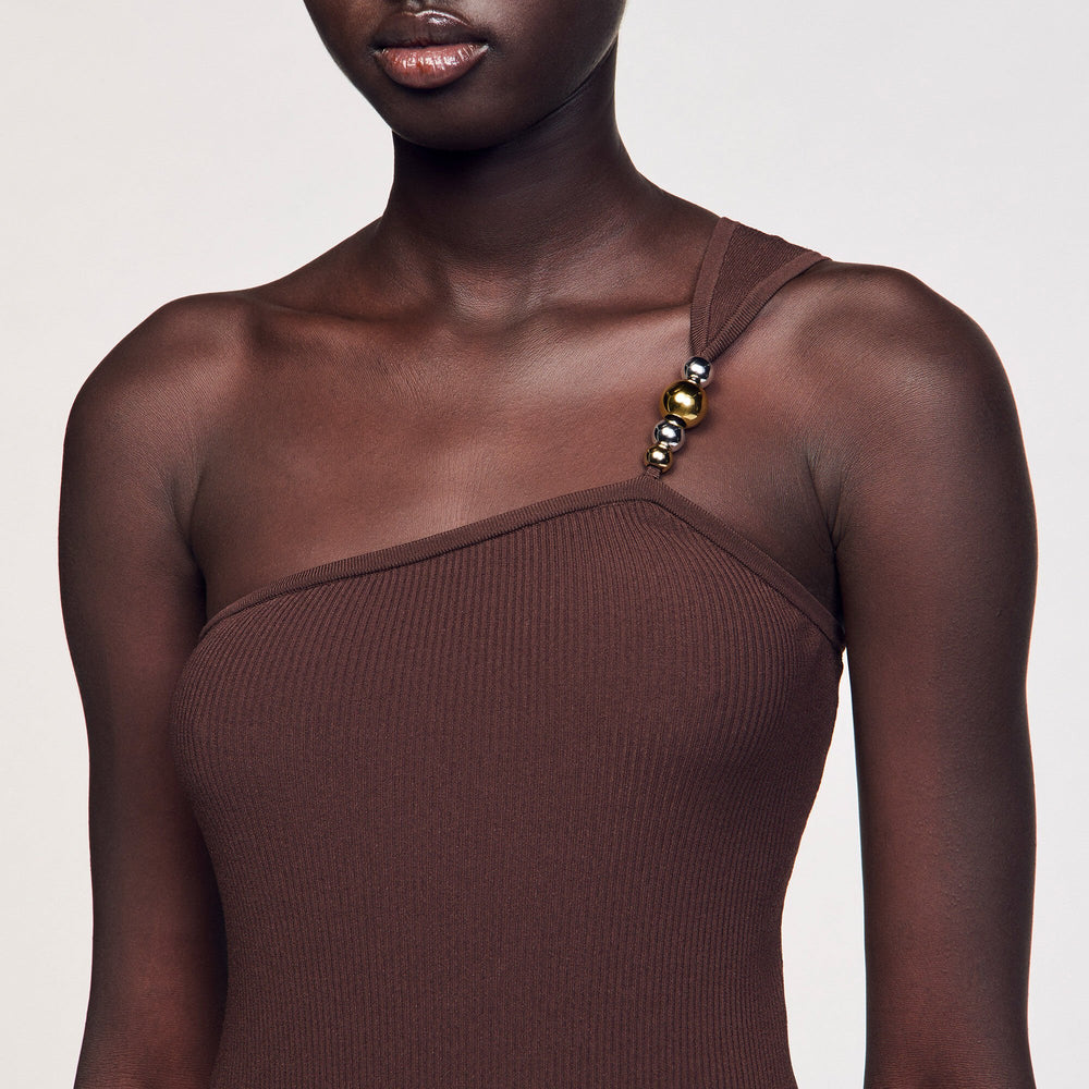 Sandro / Asymmetric bodysuit with bead detail Brown