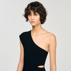 Sandro / Asymmetric knit bodysuit Black