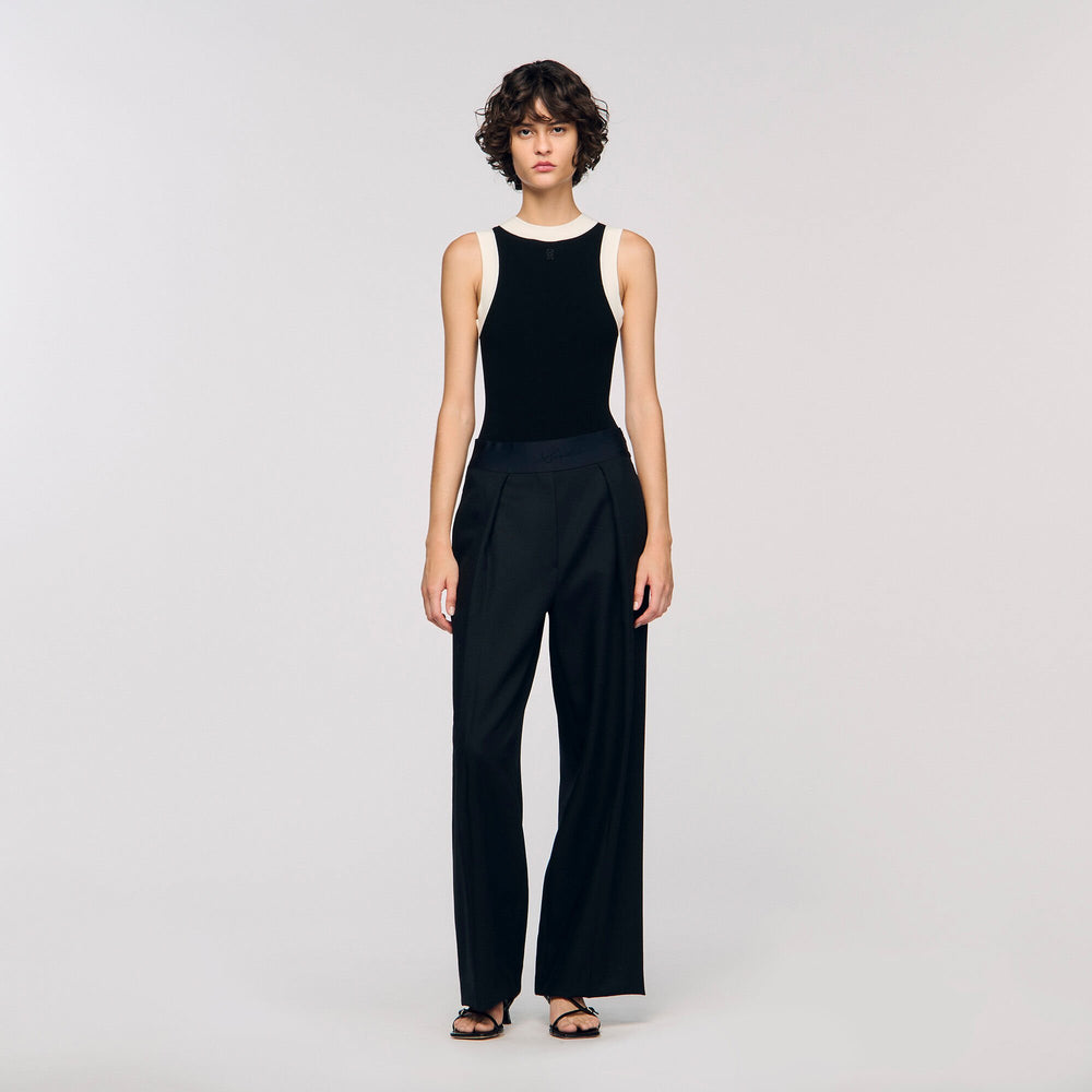 Sandro / Two-tone knit bodysuit Black
