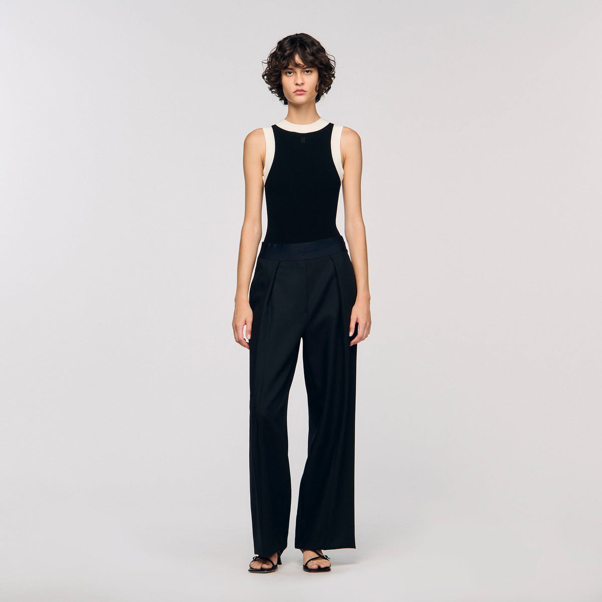 Sandro / Two-tone knit bodysuit Black