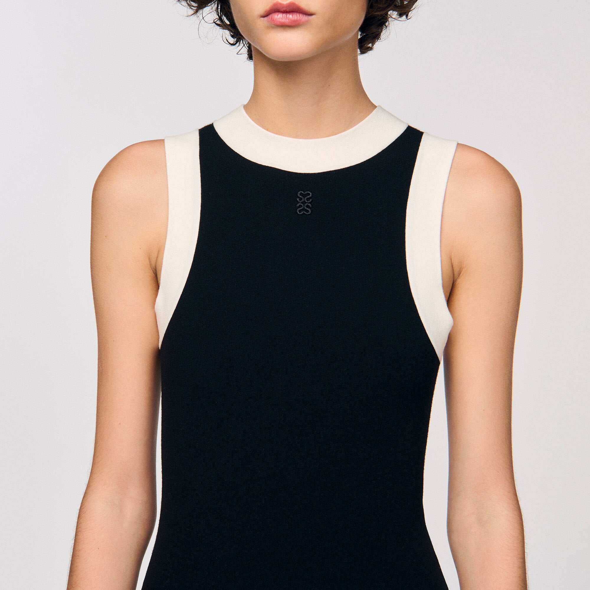 Sandro / Two-tone knit bodysuit Black