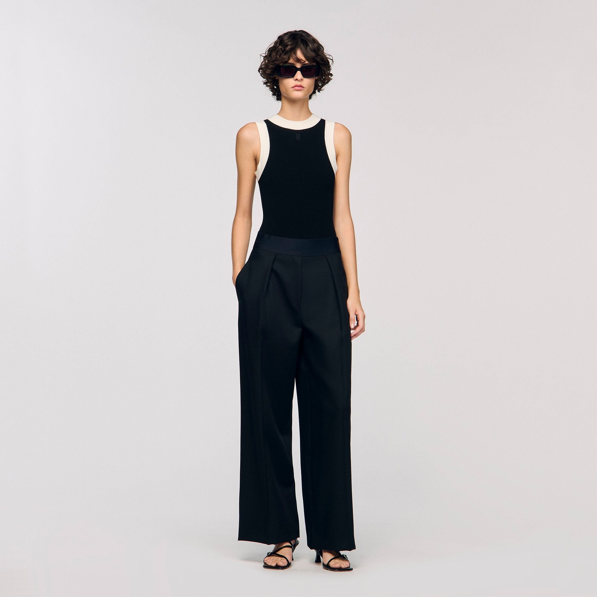 Sandro / Two-tone knit bodysuit Black
