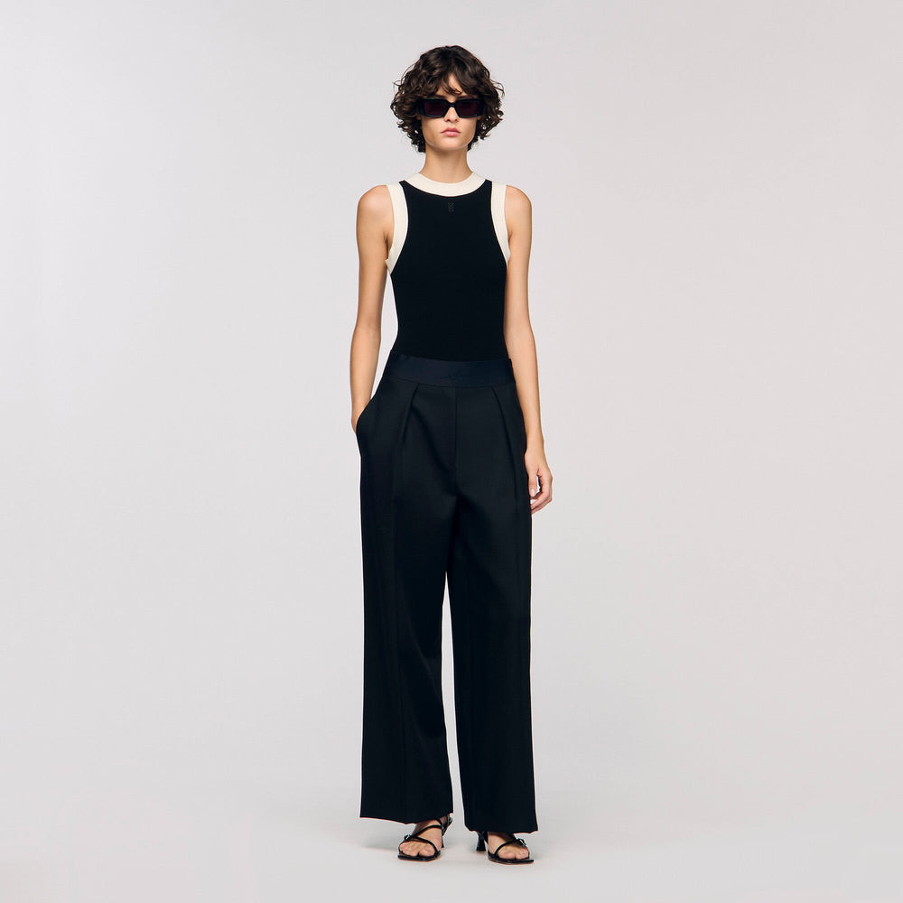 Sandro / Two-tone knit bodysuit Black