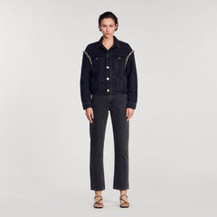 Sandro / Oversized denim jacket with rhinestones Black