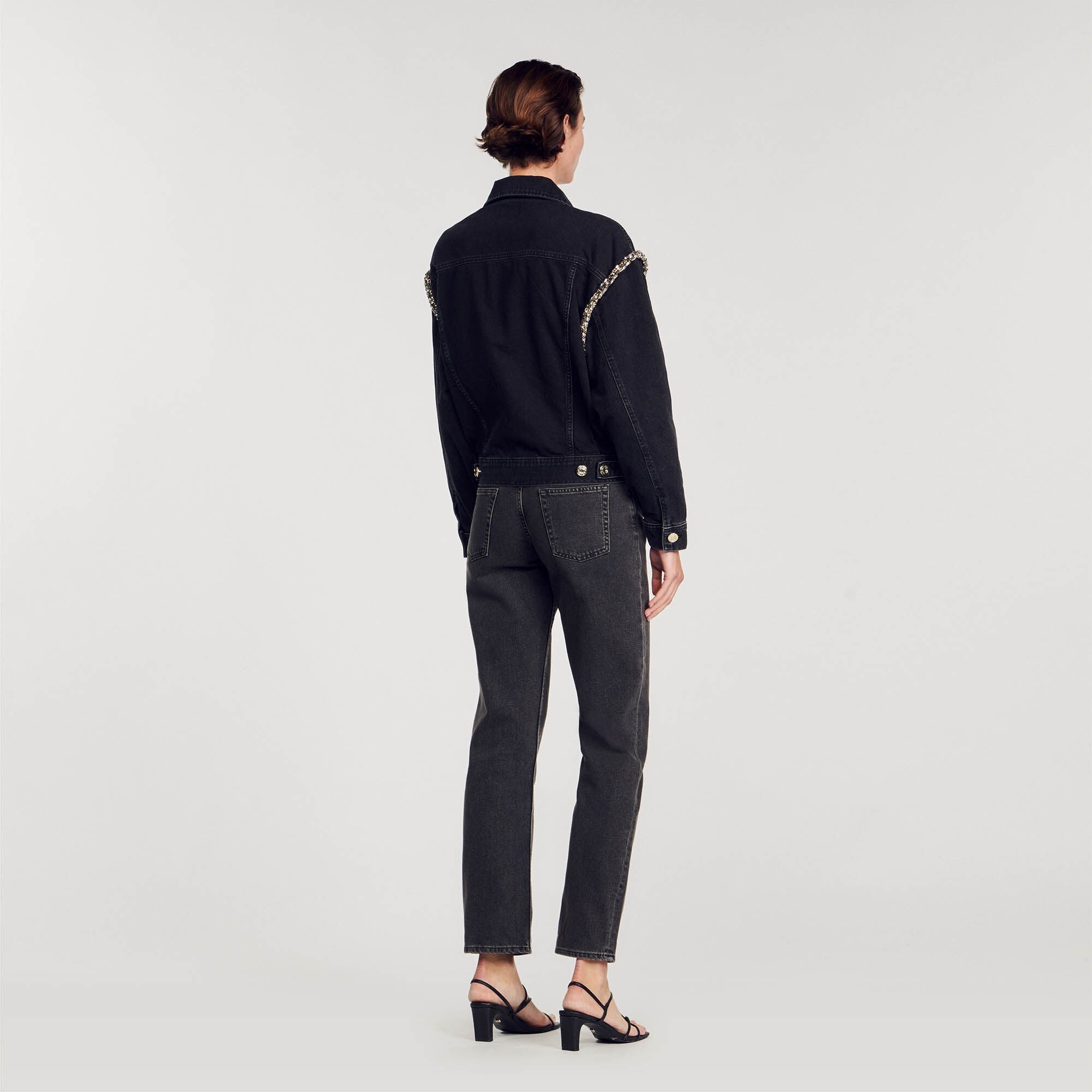 Sandro / Oversized denim jacket with rhinestones Black