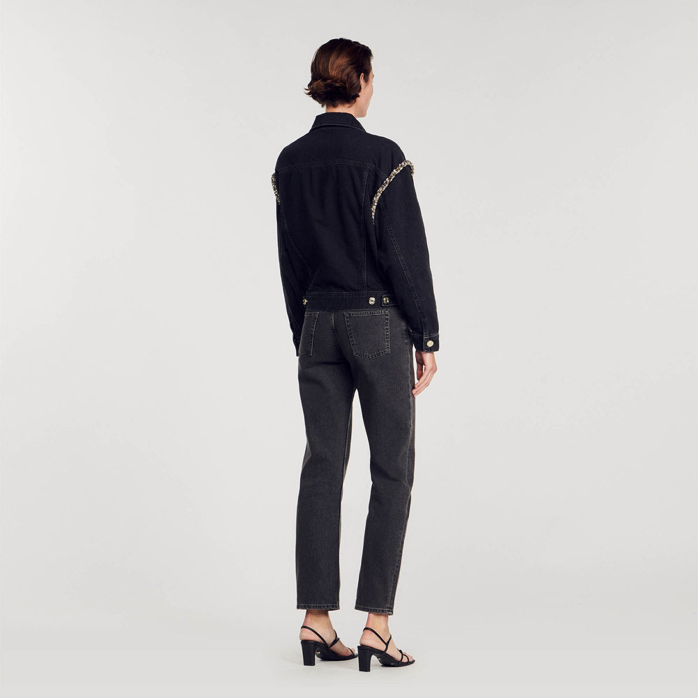 Sandro / Oversized denim jacket with rhinestones Black