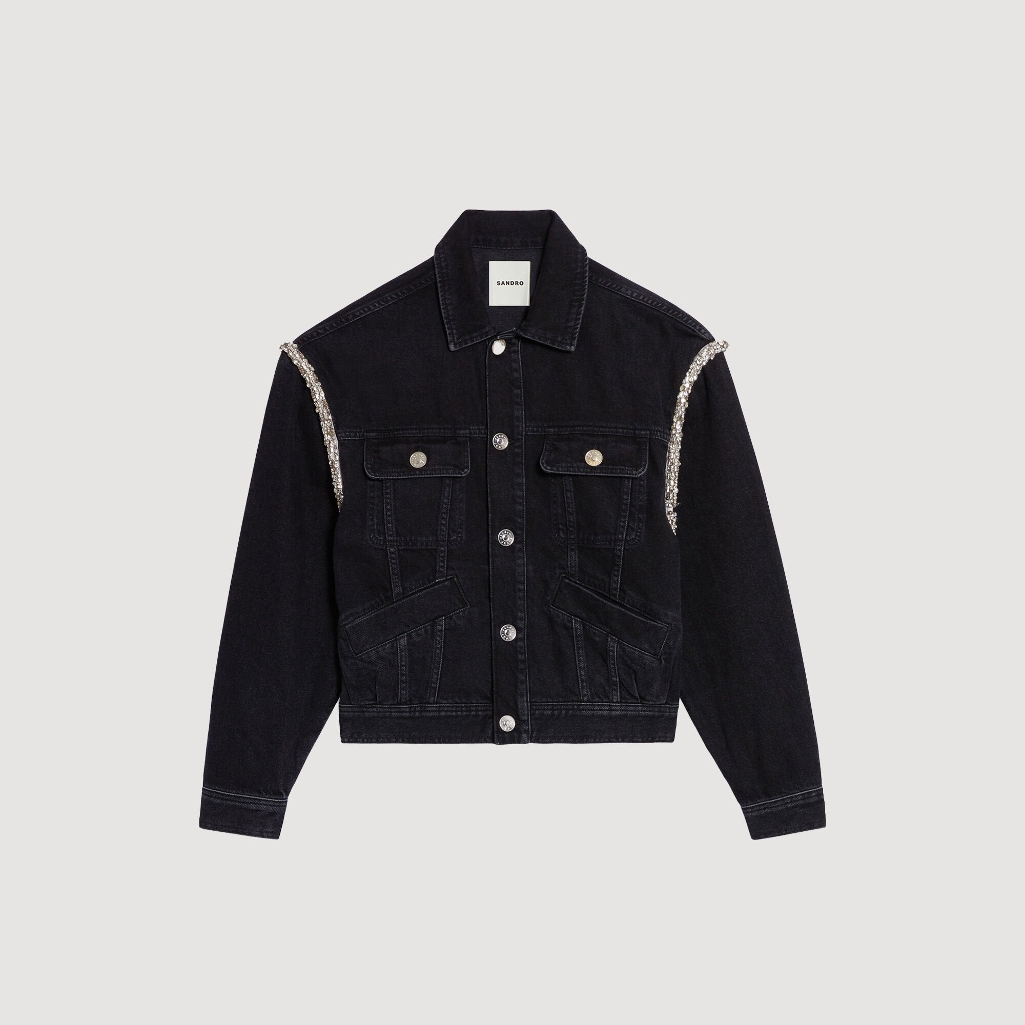 Sandro / Oversized denim jacket with rhinestones Black