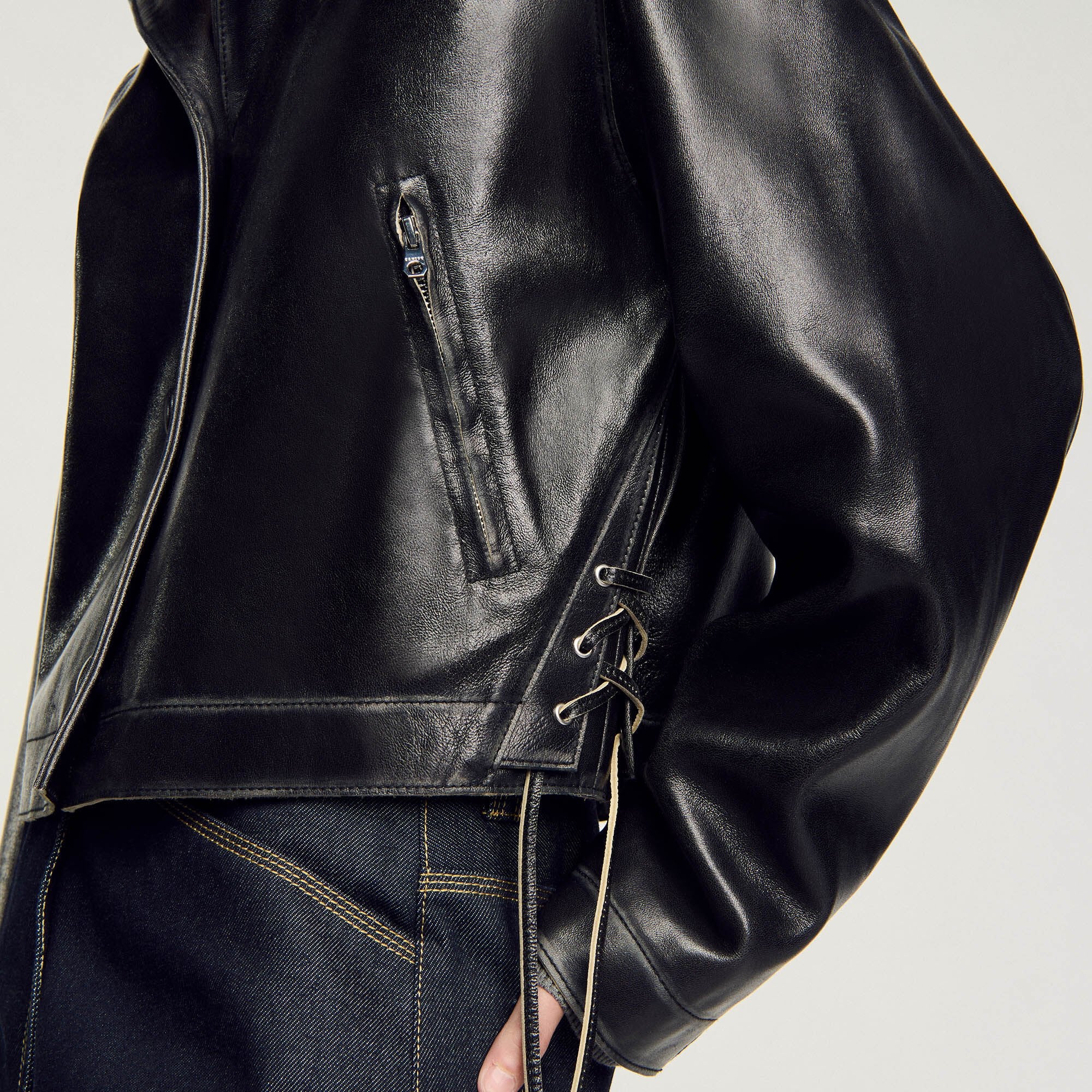 Sandro / Distressed leather jacket Black