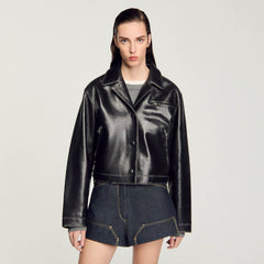 Sandro / Distressed leather jacket Black