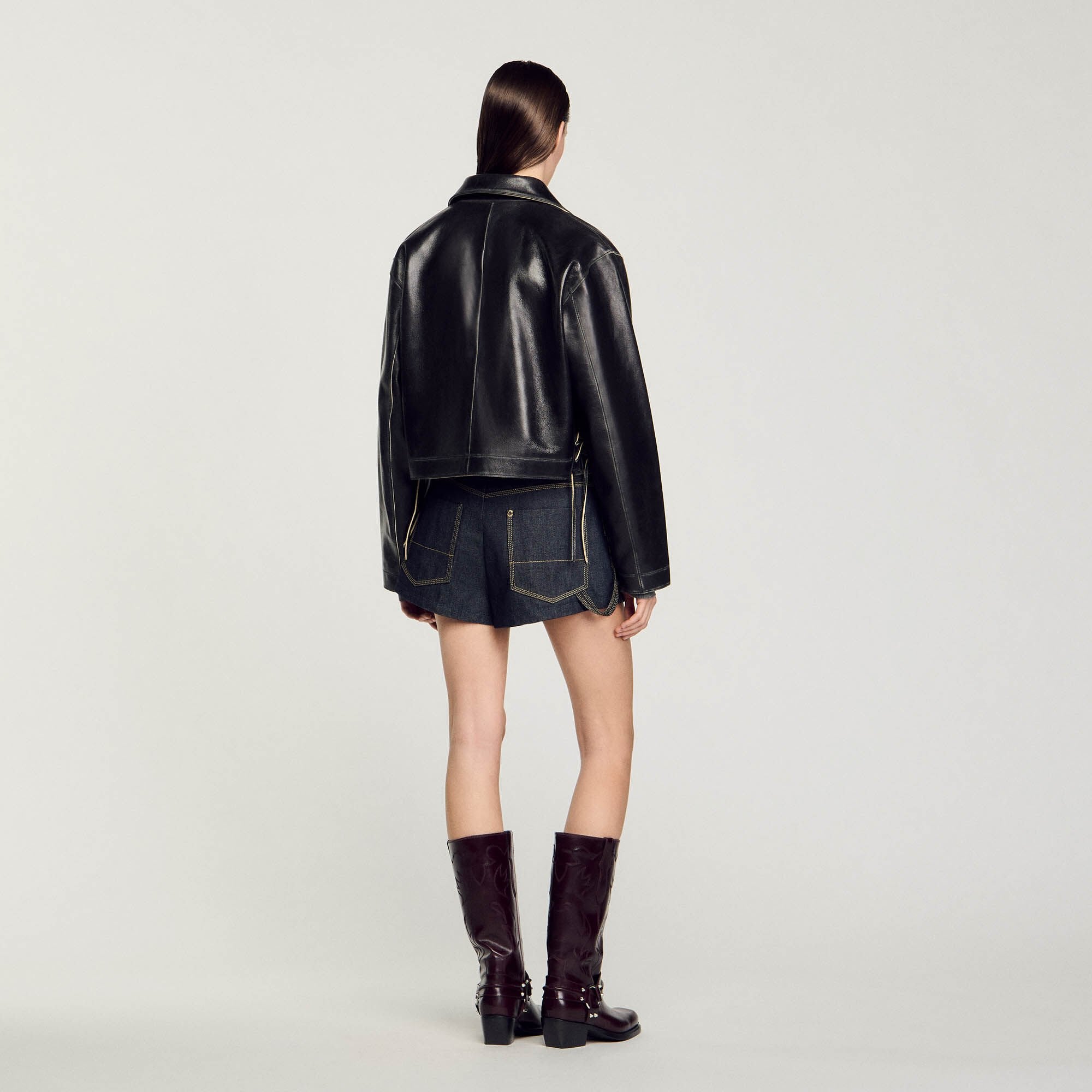 Sandro / Distressed leather jacket Black