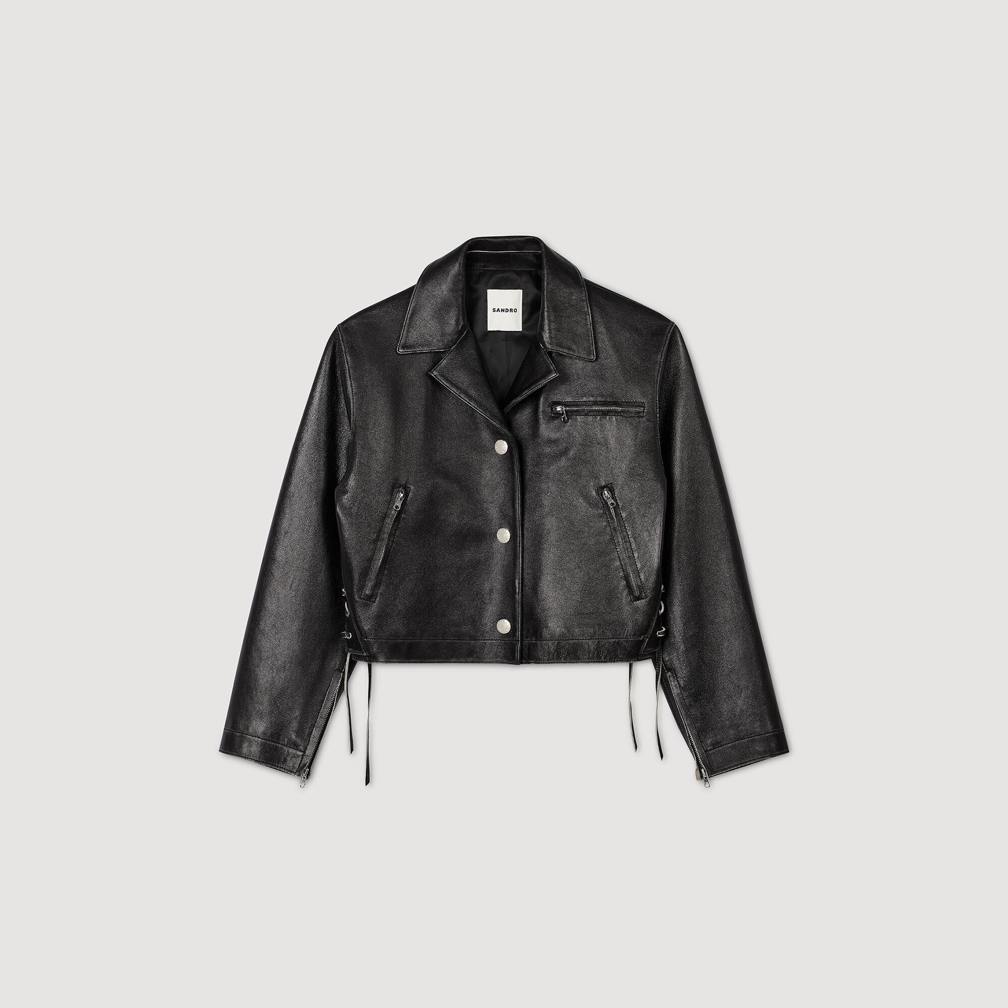 Sandro / Distressed leather jacket Black
