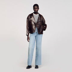 Sandro / Oversized leather jacket Brown