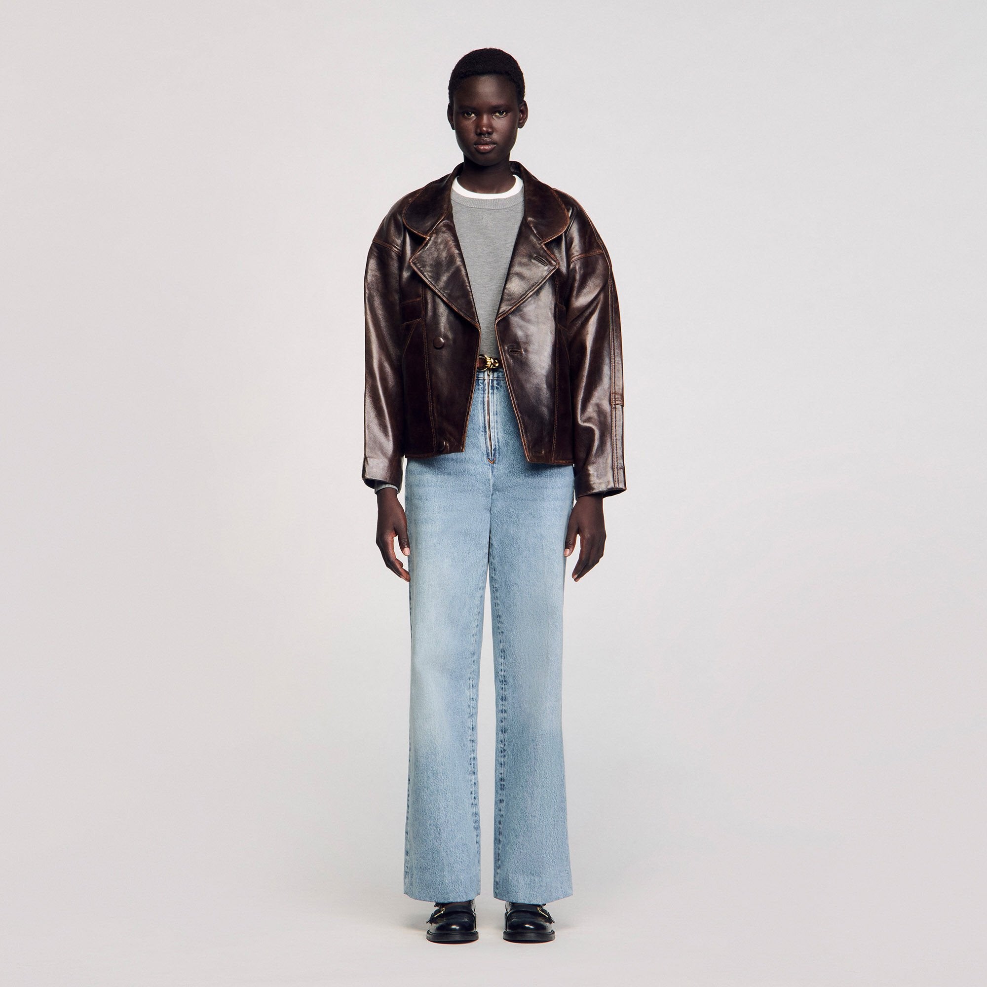 Sandro / Oversized leather jacket Brown