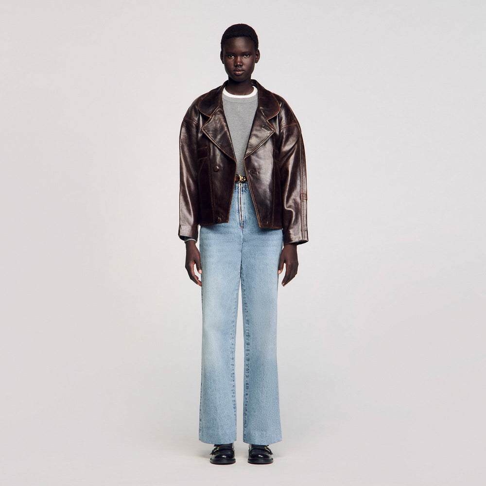 Sandro / Oversized leather jacket Brown