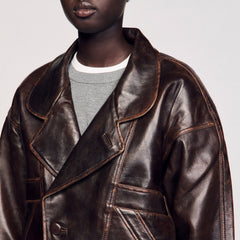 Sandro / Oversized leather jacket Brown