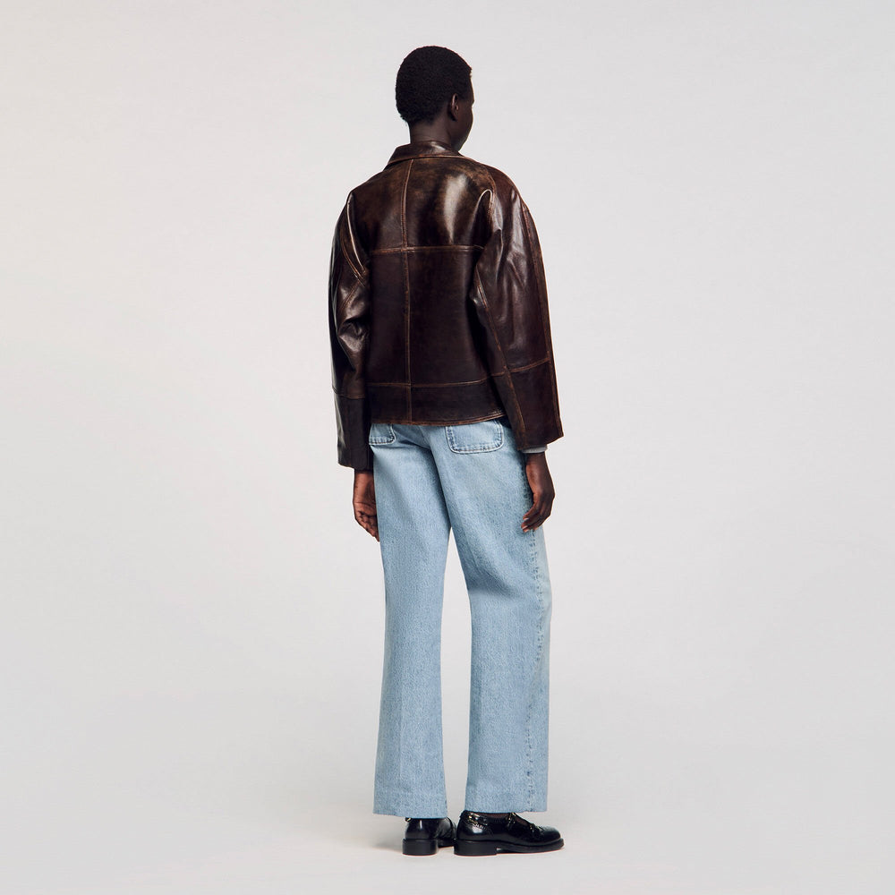 Sandro / Oversized leather jacket Brown