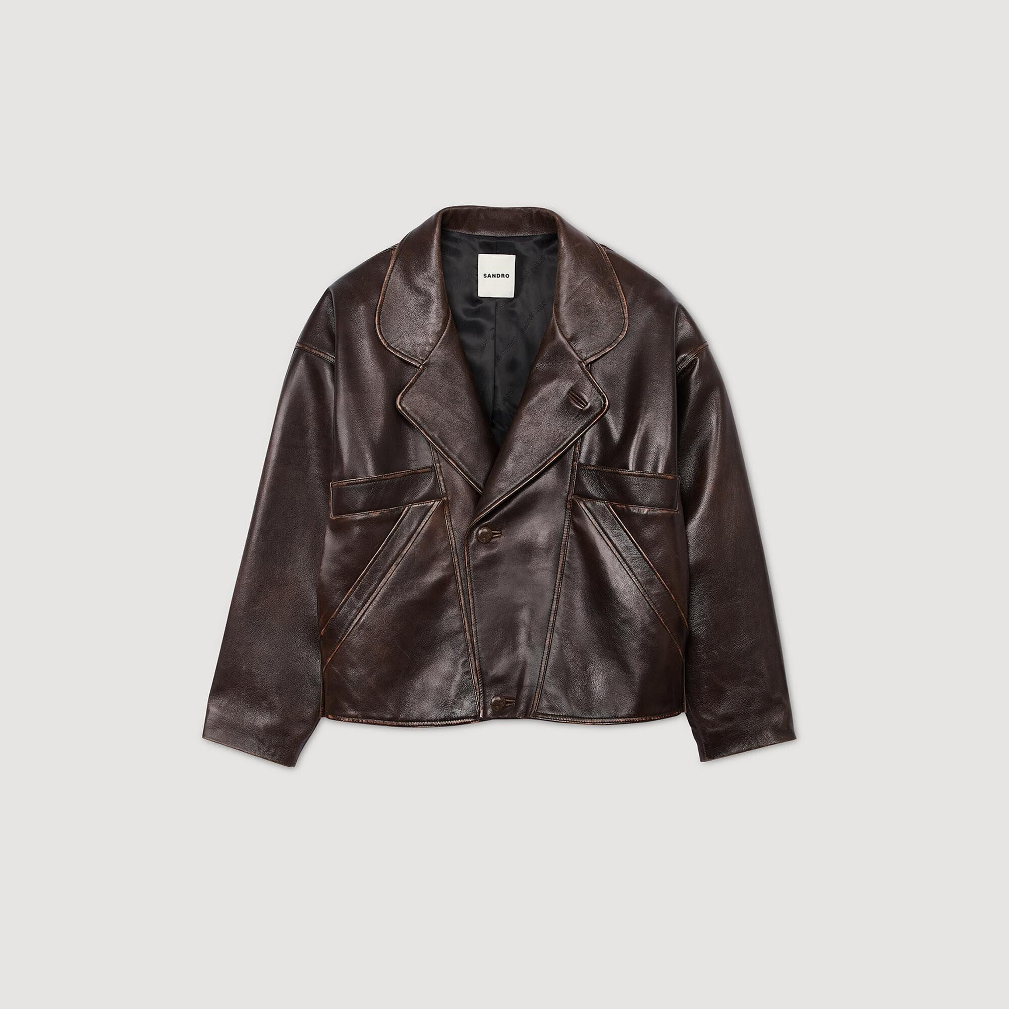 Sandro / Oversized leather jacket Brown