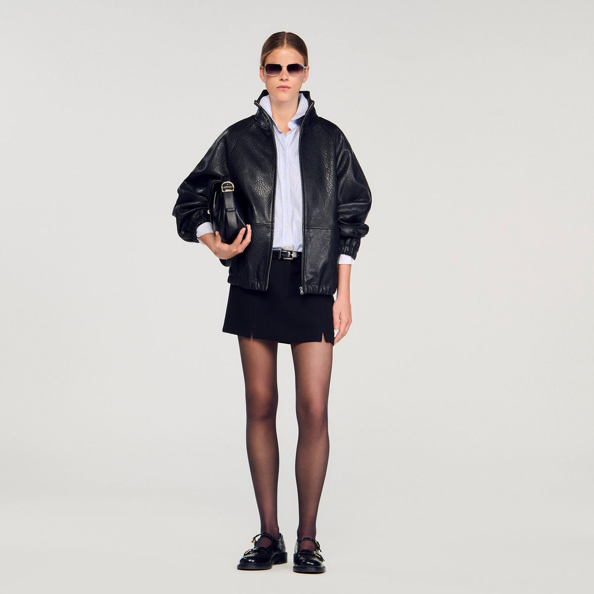 Sandro / Oversized leather jacket Black