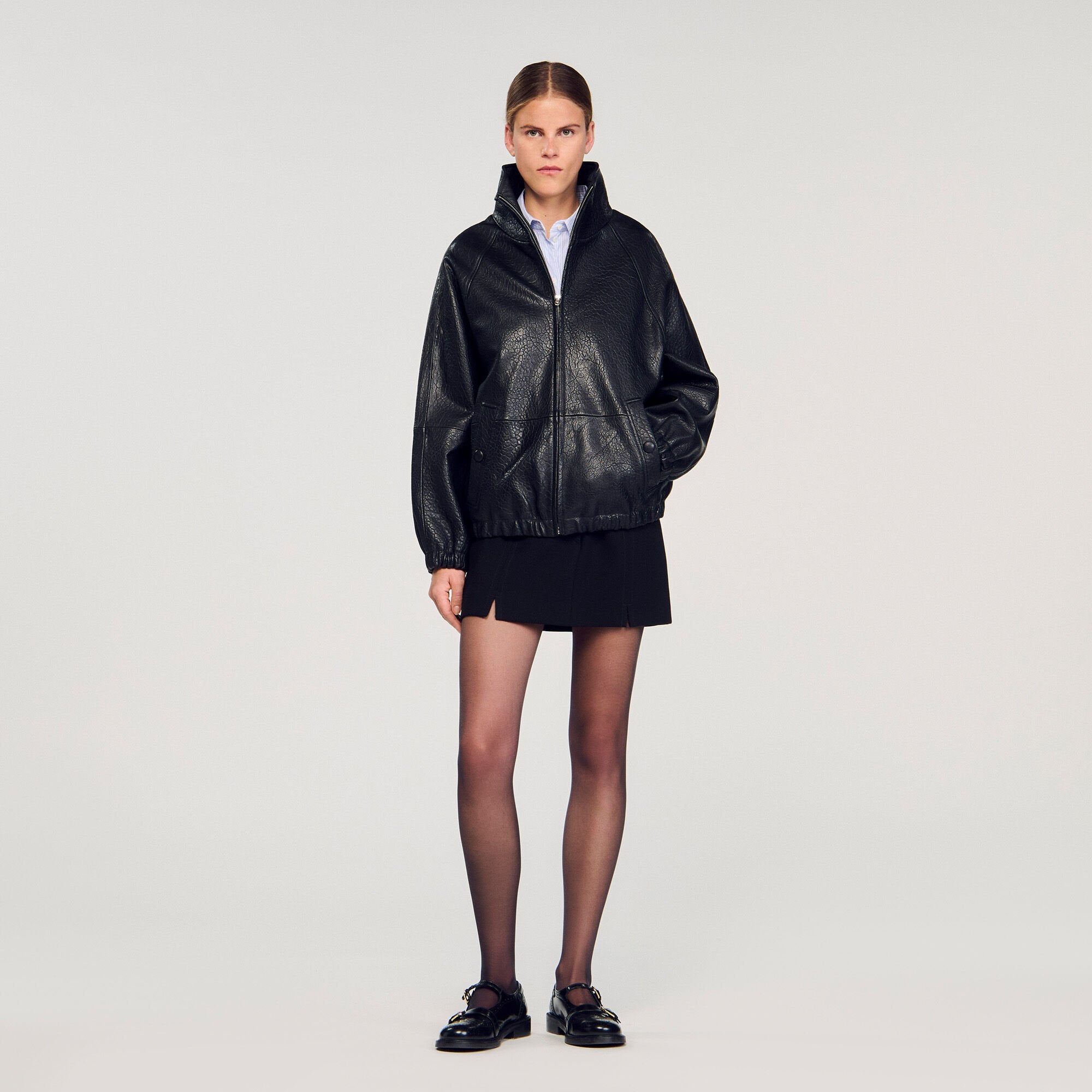 Sandro / Oversized leather jacket Black