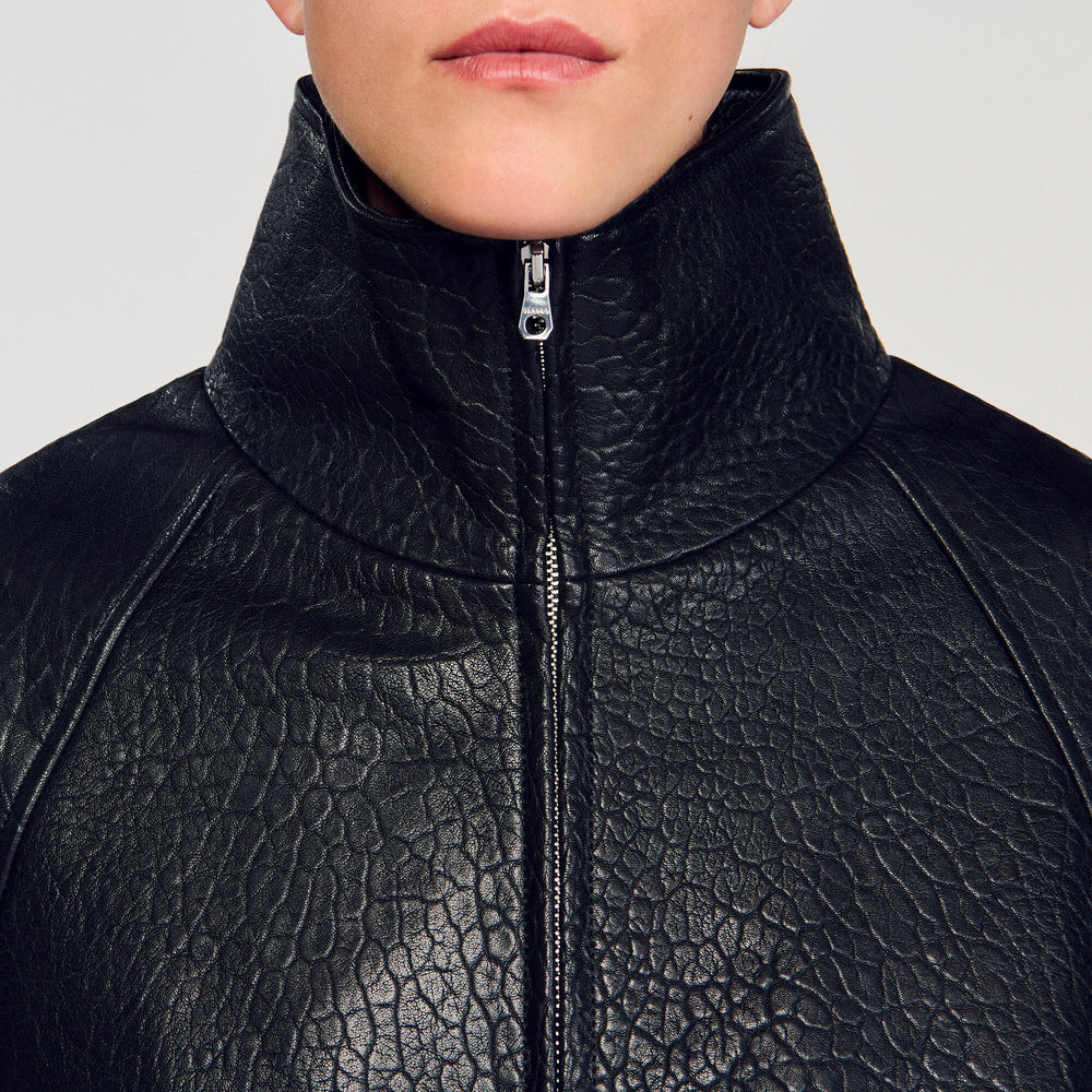 Sandro / Oversized leather jacket Black
