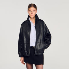 Sandro / Oversized leather jacket Black