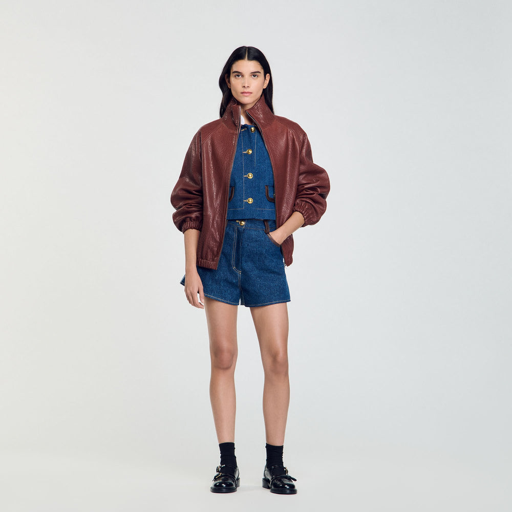 Sandro / Oversized leather jacket Bordeaux