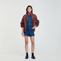 Sandro / Oversized leather jacket Bordeaux