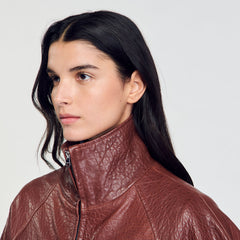 Sandro / Oversized leather jacket Bordeaux