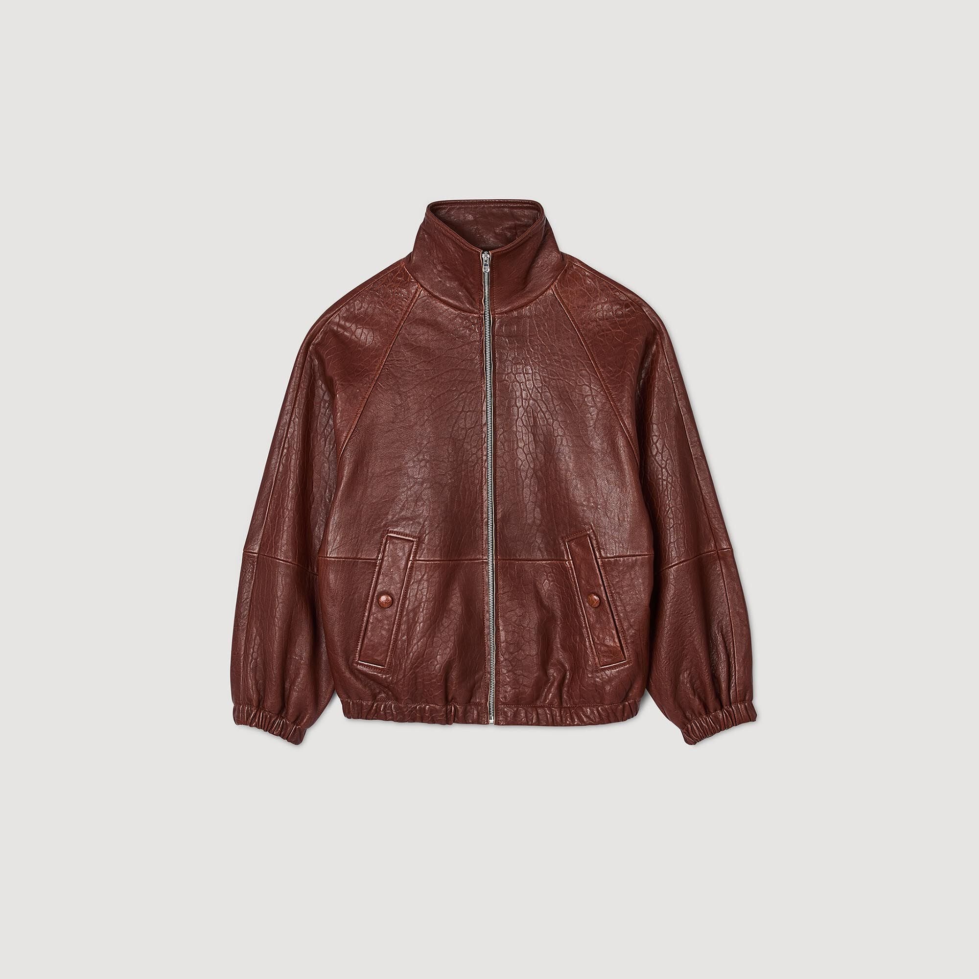 Sandro / Oversized leather jacket Bordeaux