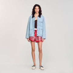 Sandro / Denim jacket with leather collar Light Bu Jean